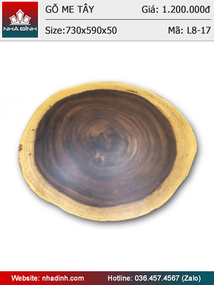 Mặt bàn gỗ Me Tây nguyên khối đường kính 73x59 dày 5 (cm)