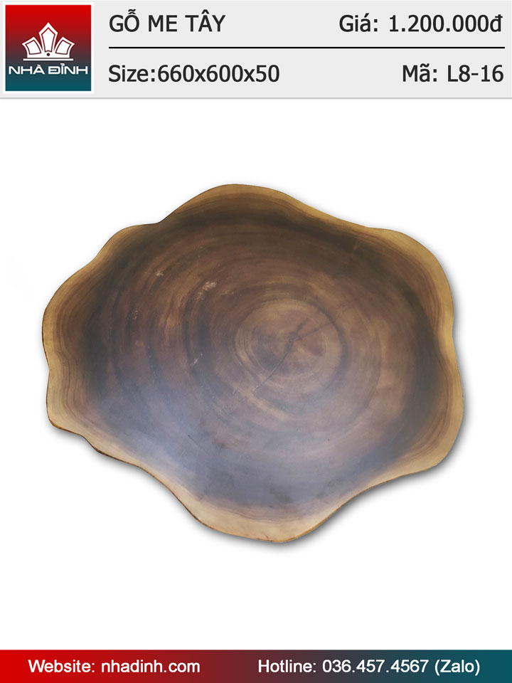 Mặt bàn gỗ Me Tây nguyên khối đường kính 66x60 dày 5 (cm)