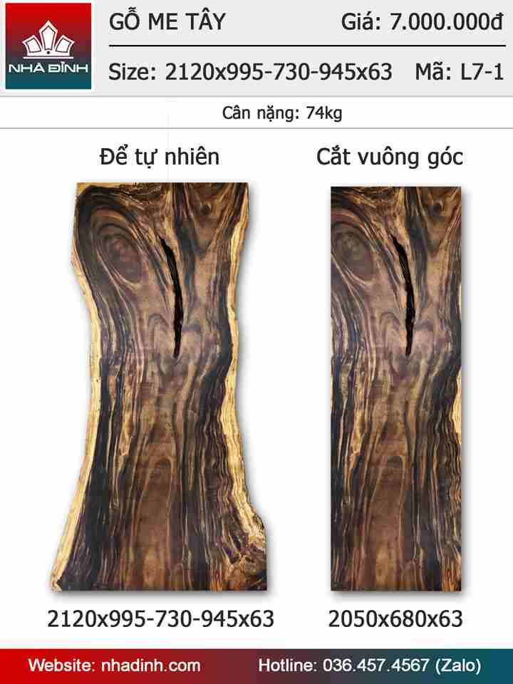 Mặt bàn gỗ Me Tây nguyên khối dài 2m12 rộng 99,5-73-94,5 dày 6,3cm