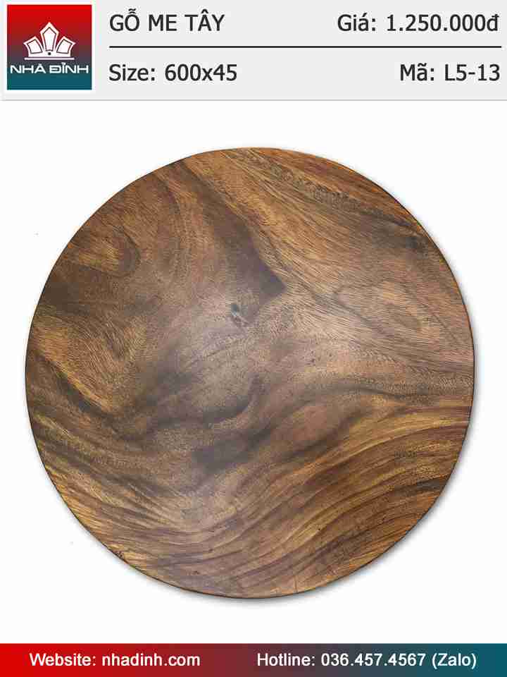 Mặt bàn tròn gỗ Me Tây nguyên tấm đường kích 60 dày 4,5cm