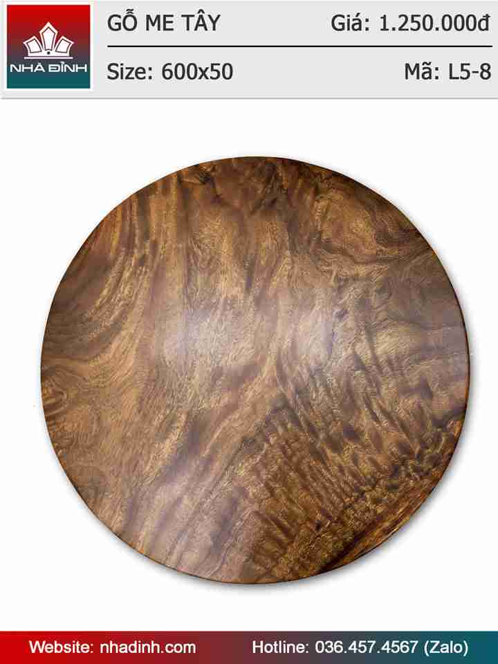 Mặt bàn tròn gỗ Me Tây nguyên tấm đường kính 60 dày 5cm