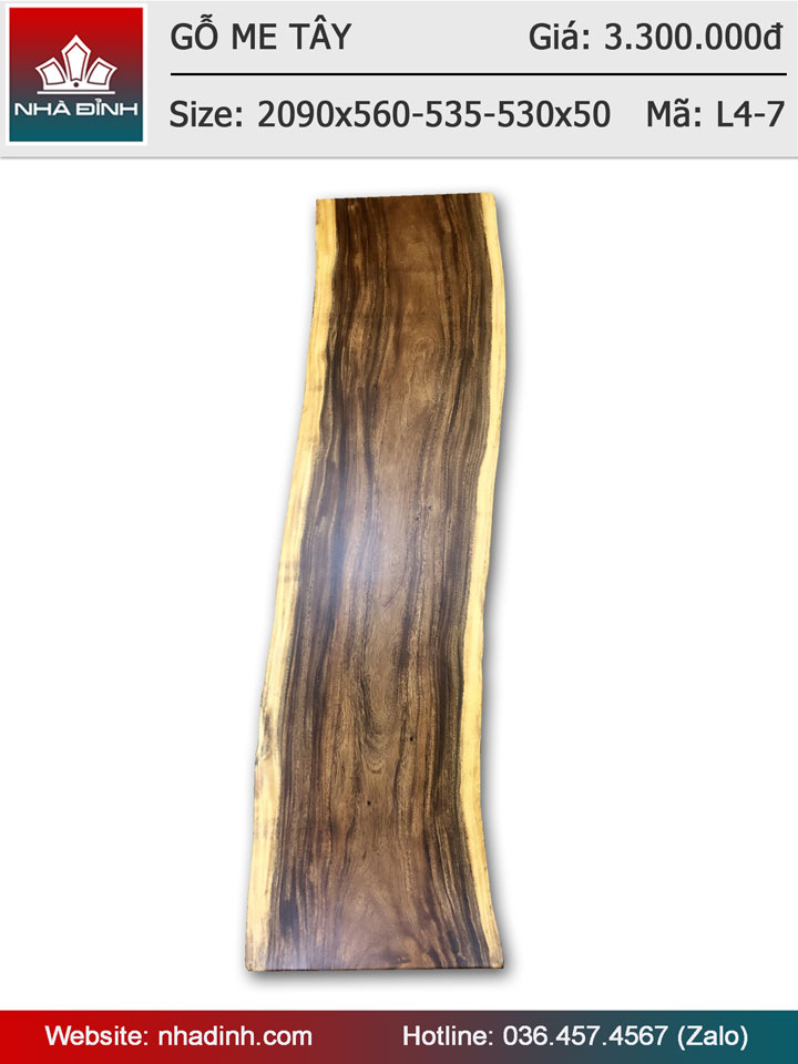 Mặt bàn gỗ Me Tây dài 2m09 rộng 56-53,5-53 dày 5cm