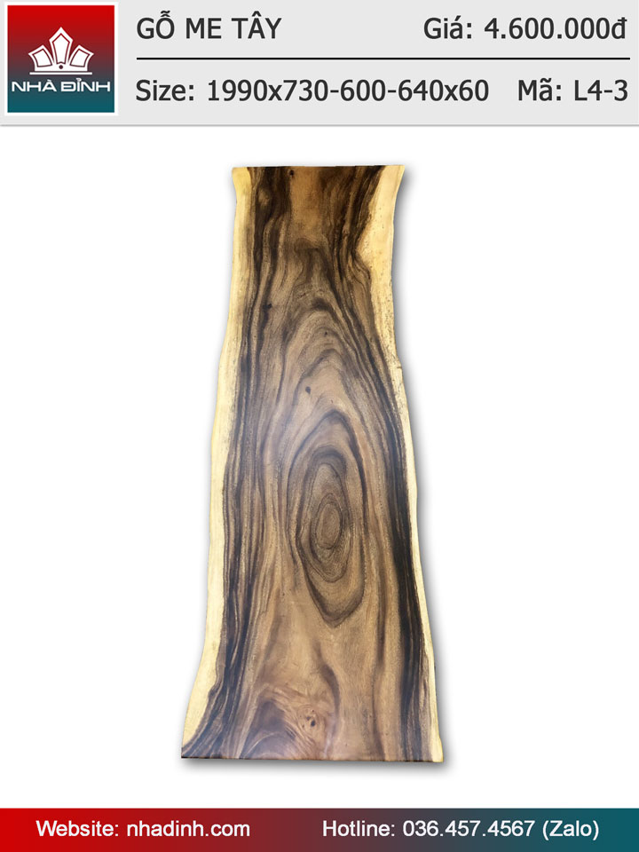 Mặt bàn gỗ Me Tây nguyên tấm dài 1m99 rộng 73-60-64 dày 6cm