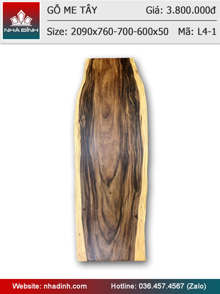 Mặt bàn gỗ Me Tây nguyên tấm dài 2m09 rộng 76-70-60 dày 5cm