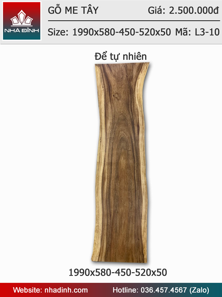 Mặt bàn gỗ Me Tây dài 1m99 rộng 58-45-52 dày 5cm