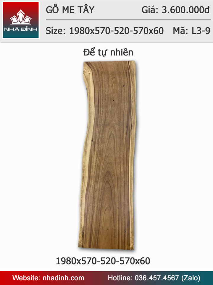Mặt bàn gỗ Me Tây dài 1m98 rộng 57-52-57 dày 6cm