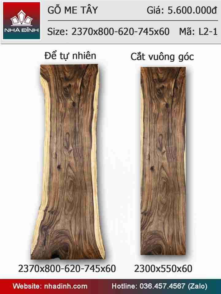 Mặt bàn gỗ Me Tây nguyên khối dài dài 2m37 rộng 80-62-74.5 dày 6 (cm)