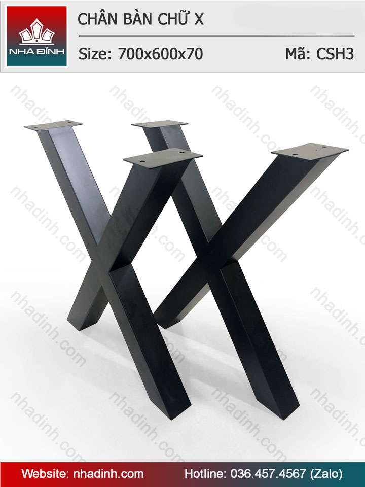Chân bàn chữ X sắt hộp cao 70 rộng 60 dày 7 (cm)