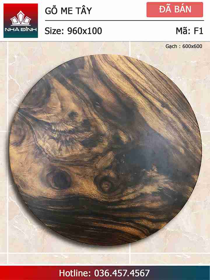 Mặt bàn tròn gỗ Me Tây nguyên khối đường kính 96 dày 10 (cm)