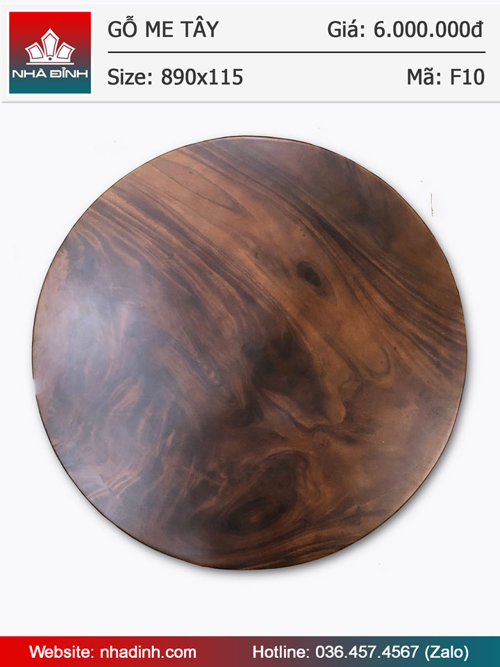 Mặt bàn tròn gỗ Me Tây nguyên khối đường kính 89 dày 11.5 (cm)