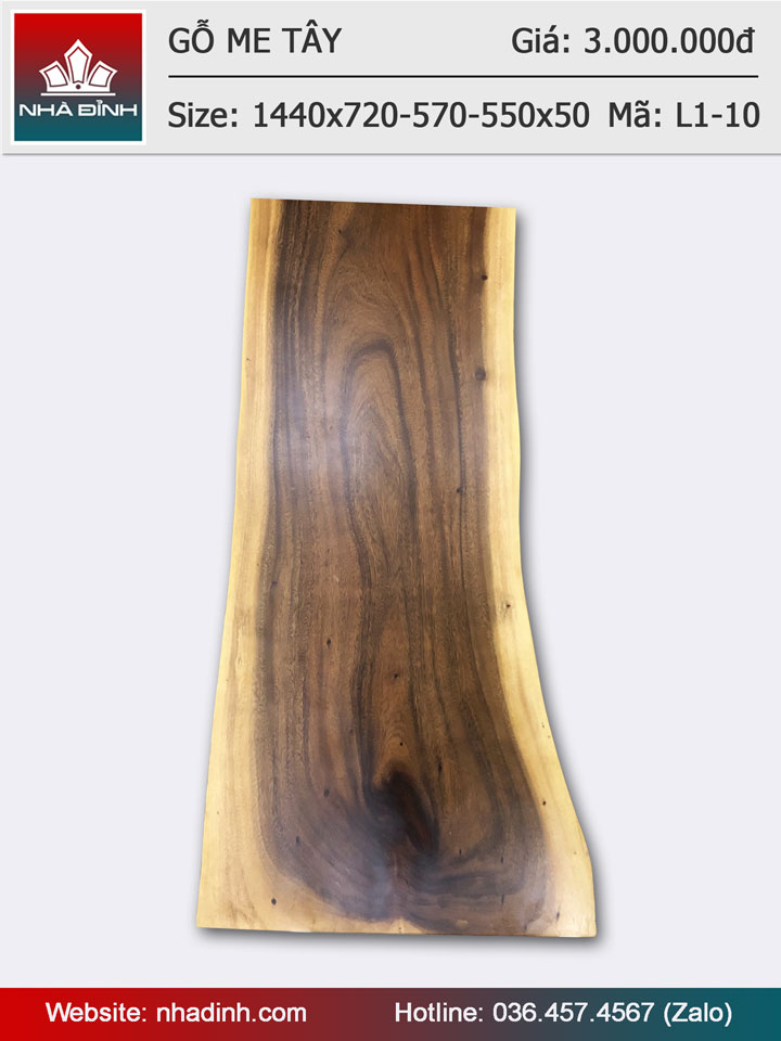 Mặt bàn gỗ Me Tây nguyên khối dài 1m44 rộng 72 - 57 - 55 dày 5 (cm)