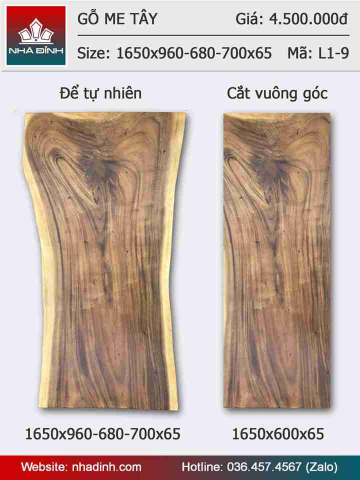 Mặt bàn gỗ Me Tây nguyên khối dài 1m65 rộng 96 - 68 - 70 dày 6,5 (cm)