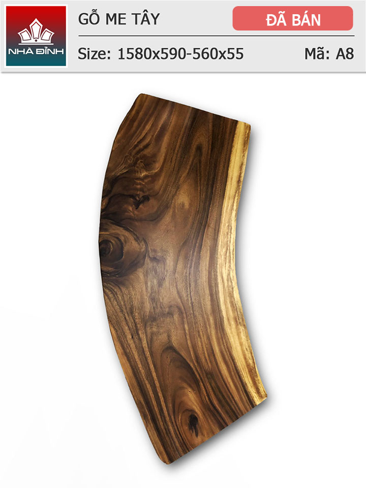 Mặt bàn gỗ Me Tây nguyên khối dài 1m58 rộng 59 - 56 dày 5.5 (cm)