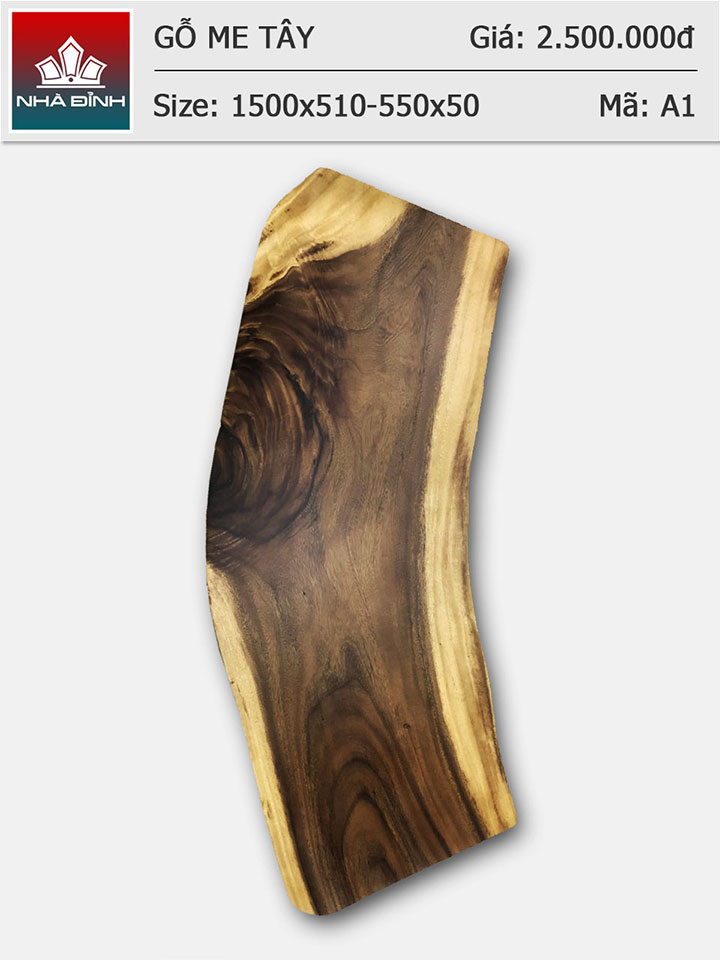 Mặt bàn gỗ Me Tây nguyên khối dài 1m5 rộng 51 - 55 dày 5 (cm)