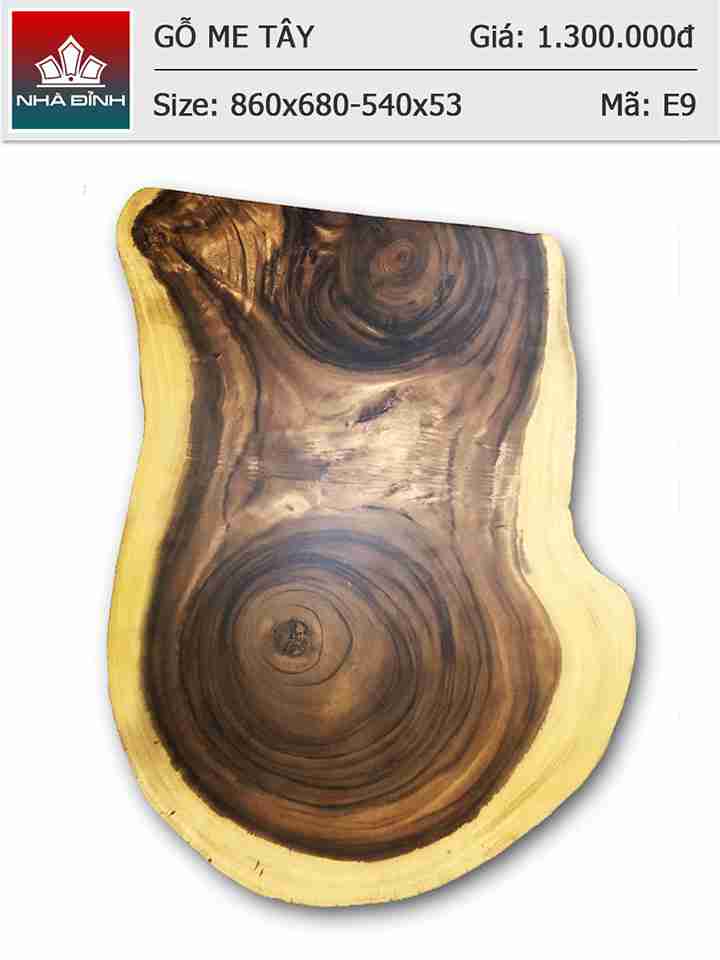 Mặt bàn gỗ Me Tây nguyên khối dài 86 rộng 68 - 54 dày 5,3 (cm)