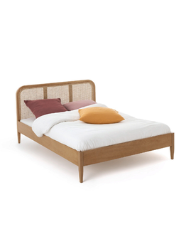 [OAKGI43] Giường Gỗ Sồi Kết Hợp Mây Dài 200 Rộng 160 Cao 91 (cm)