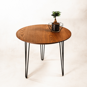 [ASHBSF71] Bàn Trà Gỗ Tần Bì Chân Sắt Thanh Đường Kính 60 Dày 4 Cao 45 (cm)