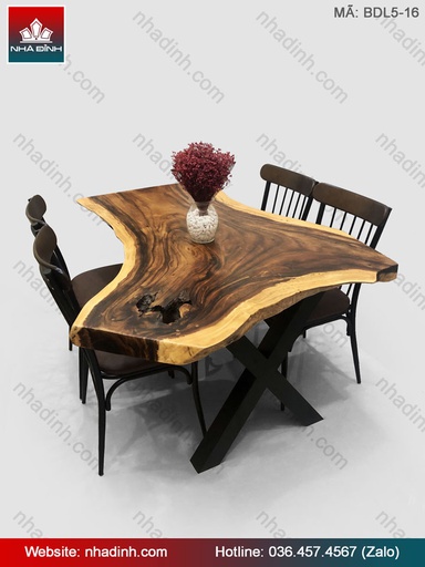 Bàn ăn 4 ghế gỗ Me Tây nguyên khối dài 1m58 rộng 82-67-1m11 dày 6,5 (cm)