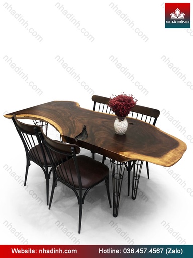 Bộ bàn 4 ghế gỗ Me Tây nguyên khối dài 1m81 rộng 54-78-58-92 dày 7 (cm)