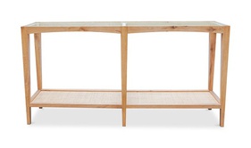 [OAKBTT14] Bàn Console Mặt Kính Gỗ Sồi Kết Hợp Mây Dài 152 Rộng 36 Cao 79 (cm)