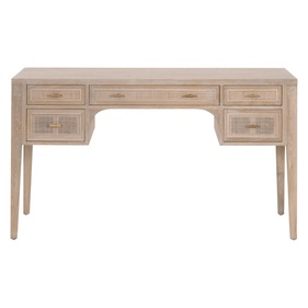 [OAKBLV111] Bàn Làm Việc Gỗ Sồi Kết Hợp Mây Dài 140 Rộng 61 Cao 79 (cm)